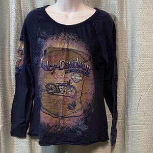 Harley-Davidson size XL Women's Blue‎ and Purple Graphic Long Sleeve Tee